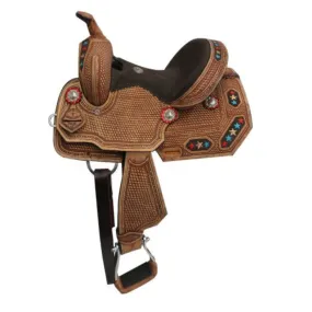 12" Double T  Youth/Pony embroidered star barrel saddle.