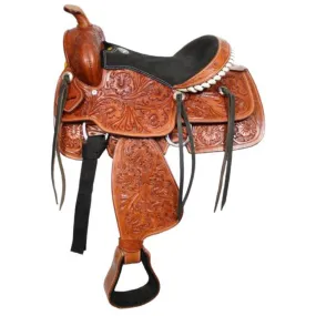 13" FULLY TOOLED  DOUBLE T YOUTH SADDLE WITH SUEDE LEATHER SEAT