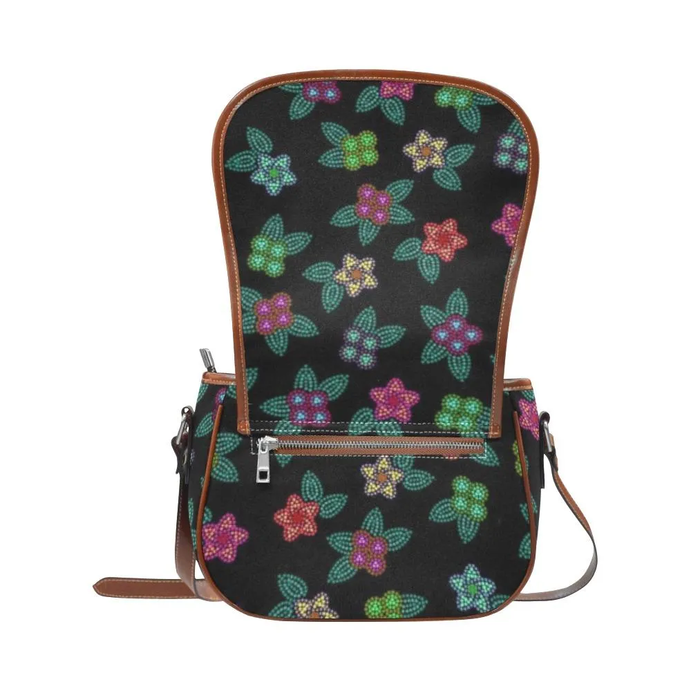 Berry Flowers Black Saddle Bag/Small