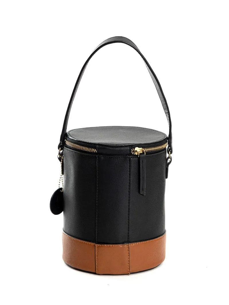 Black Solid Bucket Bag