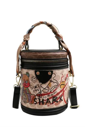 Brown PU Printed Bucket Bags