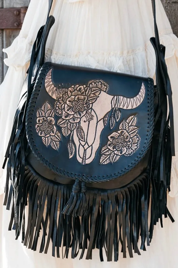 BUFFALO FRINGE SADDLE BAG VINTAGE BLACK