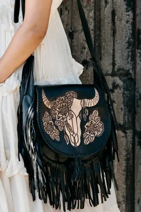 BUFFALO FRINGE SADDLE BAG VINTAGE BLACK