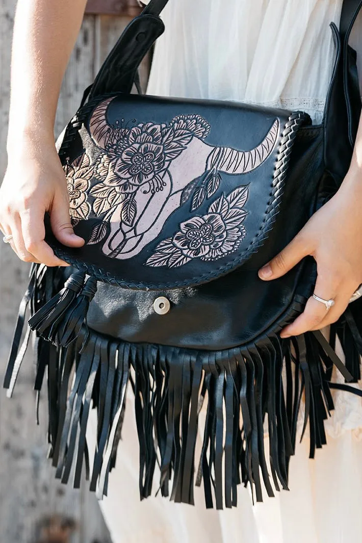 BUFFALO FRINGE SADDLE BAG VINTAGE BLACK