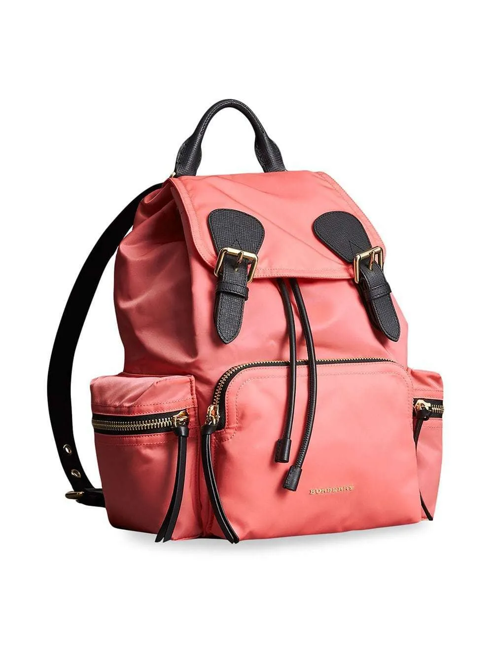 Burberry Medium Rucksack Technical Nylon Leather Backpack Coral Pink Box