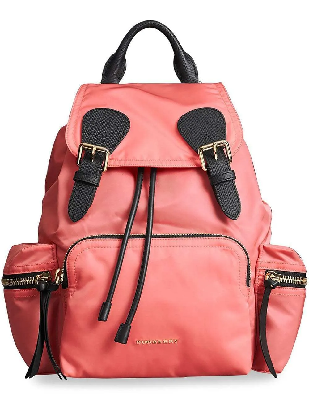 Burberry Medium Rucksack Technical Nylon Leather Backpack Coral Pink Box