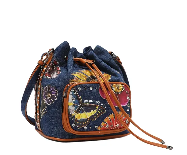 BUTTER-FLOWER DENIM BUCKET BAG