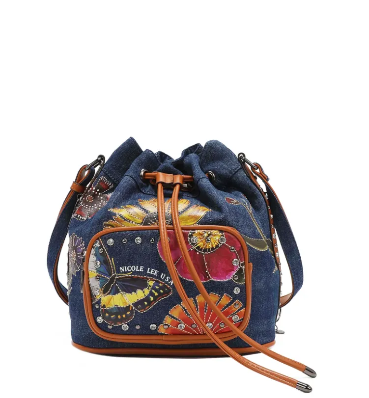 BUTTER-FLOWER DENIM BUCKET BAG