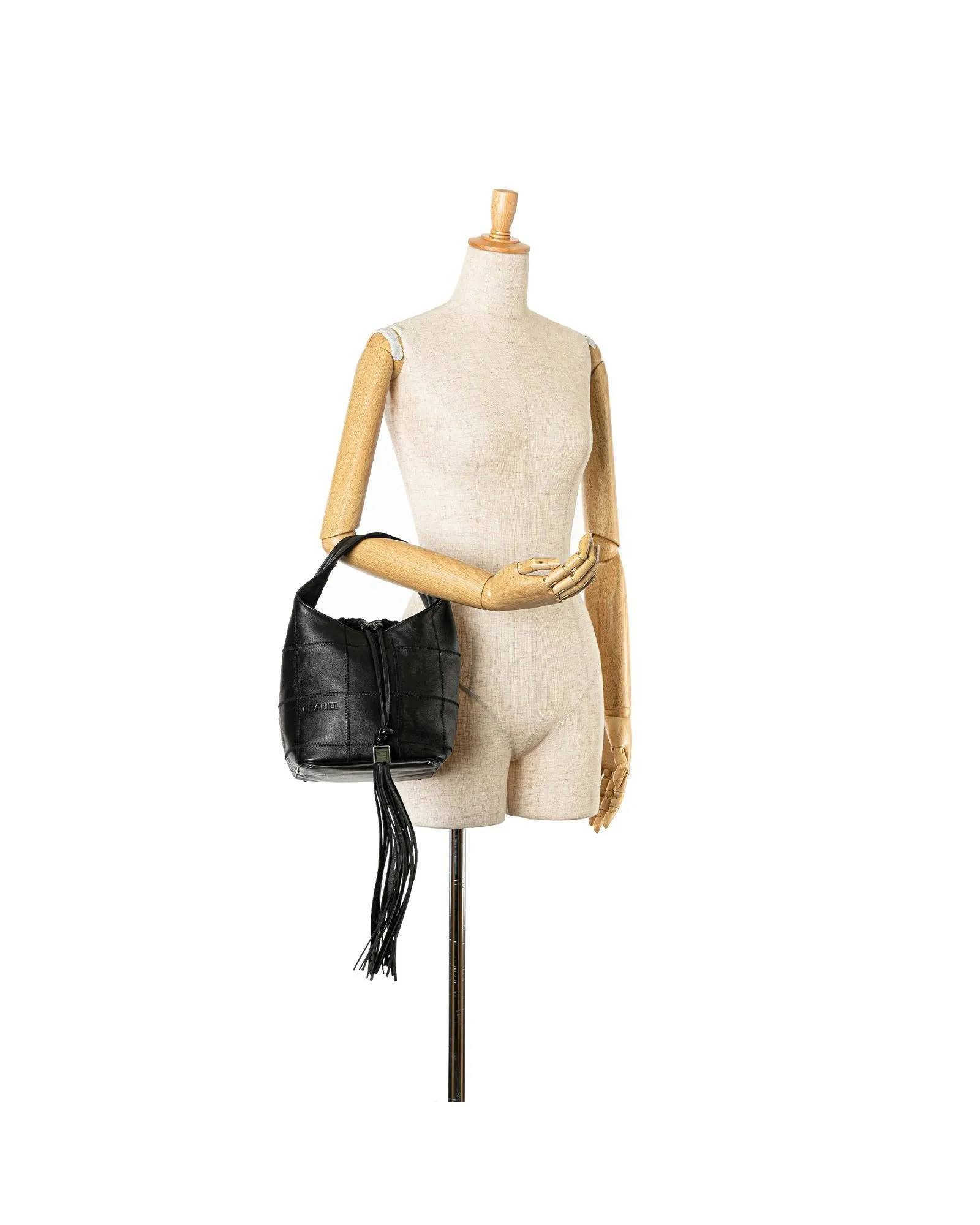 Calfskin Leather Bucket Bag with Drawstring Closure