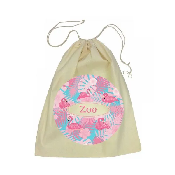 Calico Drawstring Bag - Flamingos