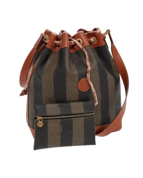 Canvas Shoulder Bag with PVC Leather Trim