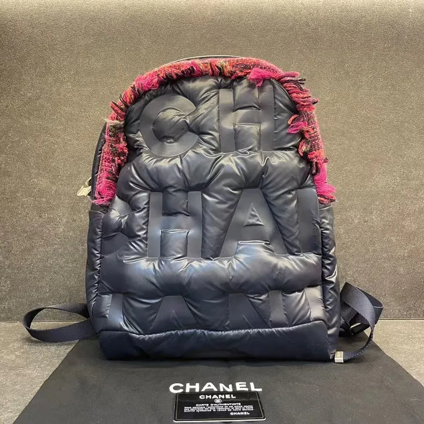 Chanel Indigo Nylon Padded Fringe Backpack