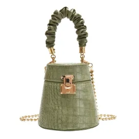 Chic CrocLuxe Chain Strap Bucket Crossbody Handbag