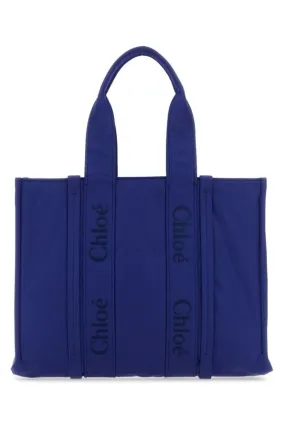 Chloe Women Blue Fabric Large Woody Shopping Bag