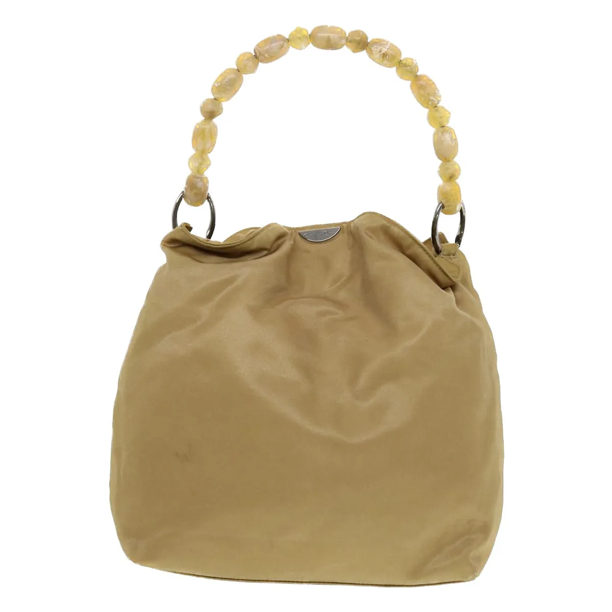 CHRISTIAN DIOR Maris Pearl Shoulder Bag Nylon Beige Auth bs5278