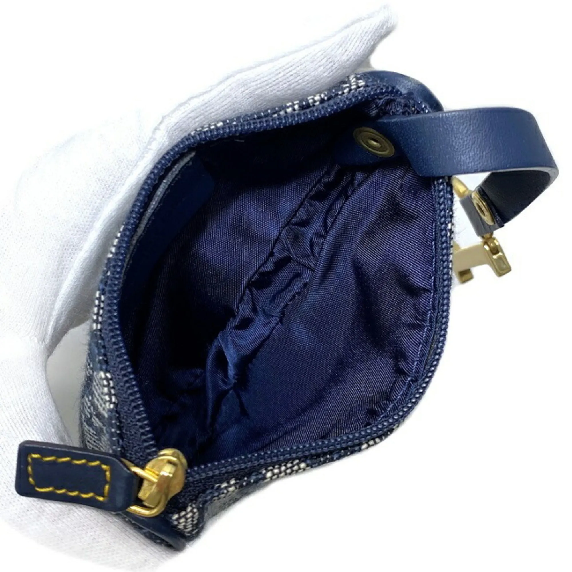 Christian Dior Pouch Navy Gold Trotter RU0021 Canvas Leather Saddle Multi Women's Blue