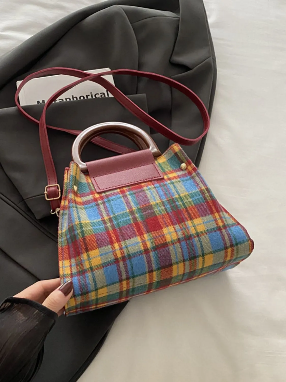 Contrast Plaid Trapezoid Shape Crossbody Bag | Trending Crossbody Bags | Fall Fashion