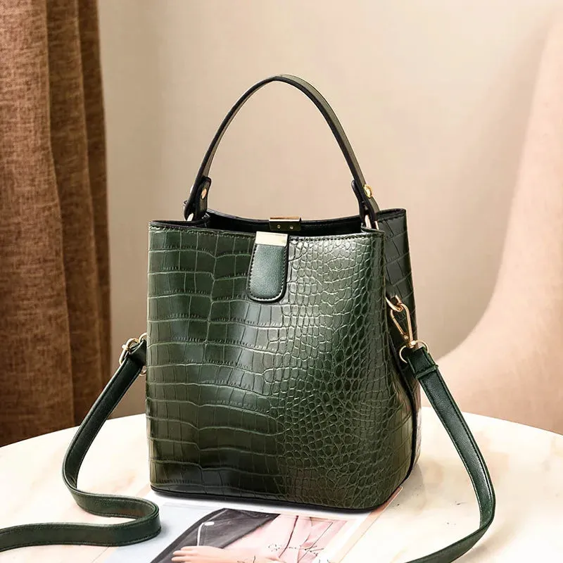 Crocodile Skin Bucket Leather Handbag