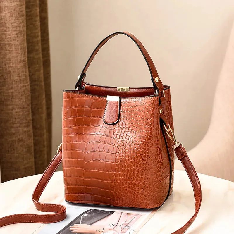 Crocodile Skin Bucket Leather Handbag