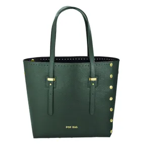 Dark Green Genuine Italian Pebbled Leather Large Tote Bag