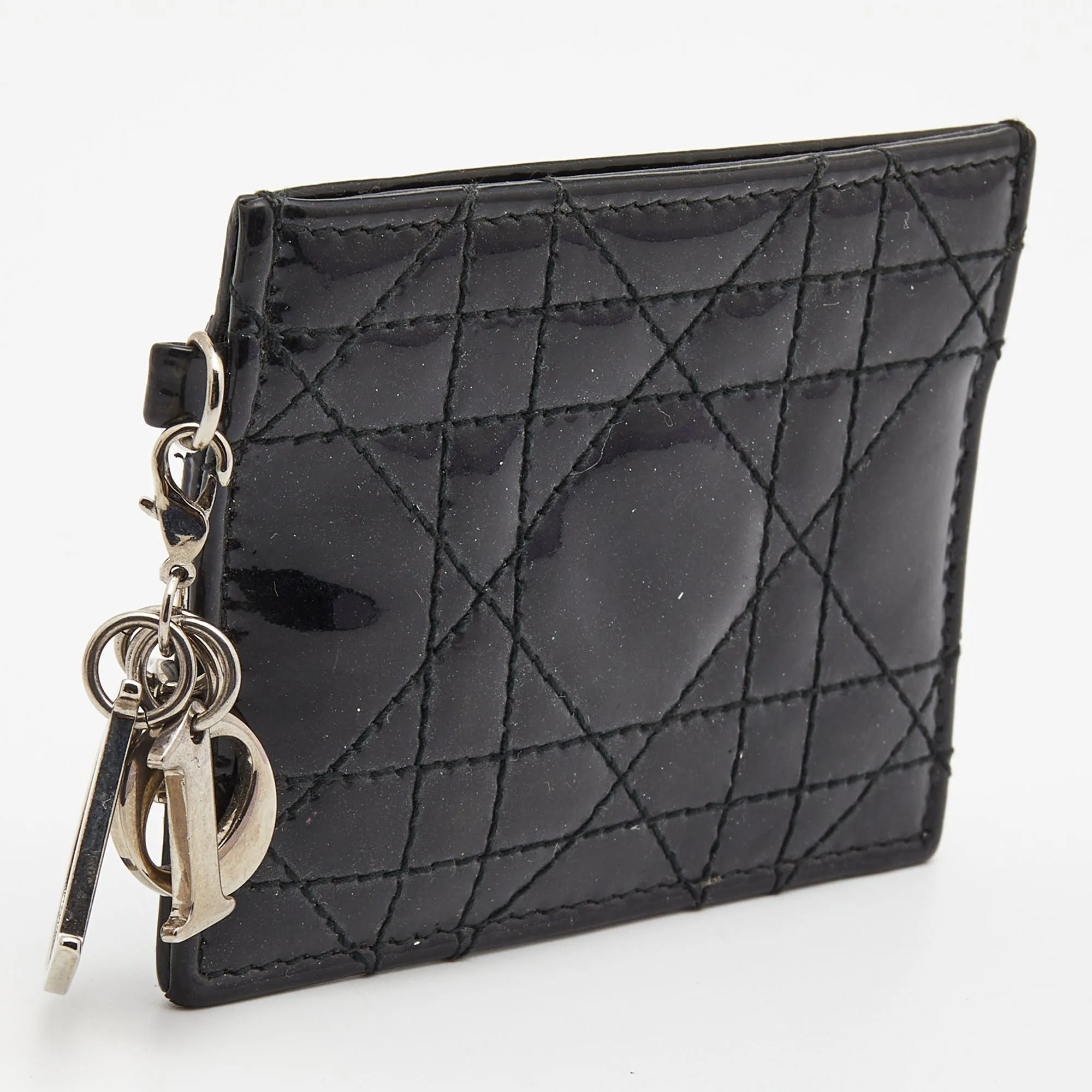 DIOR Black Cannage Patent Leather Lady  Card Holder