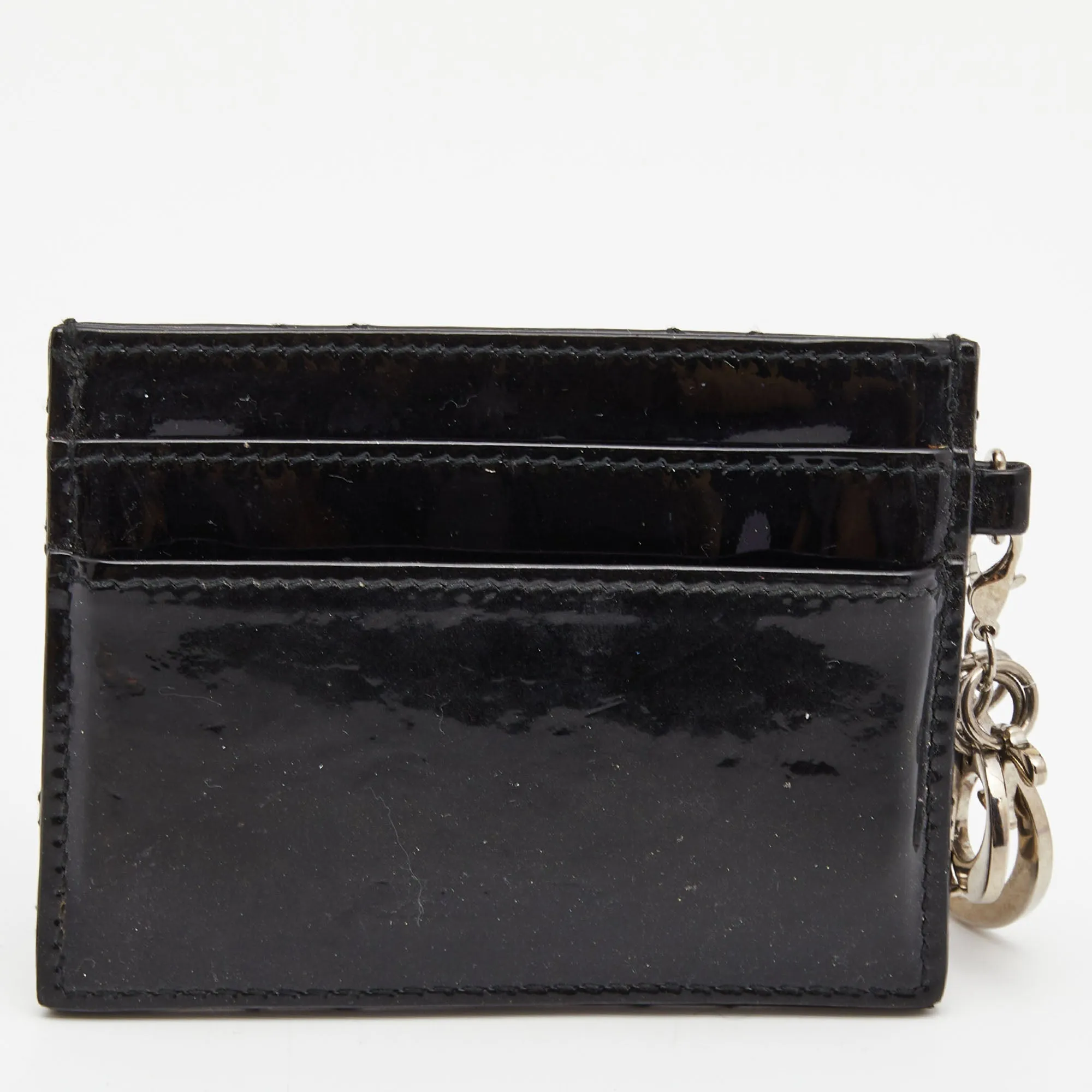 DIOR Black Cannage Patent Leather Lady  Card Holder