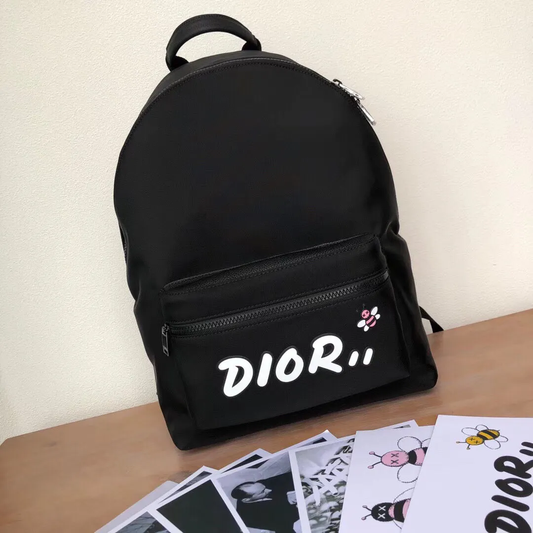 Dior X Kaws Black Nylon Backpack With White Dior logo