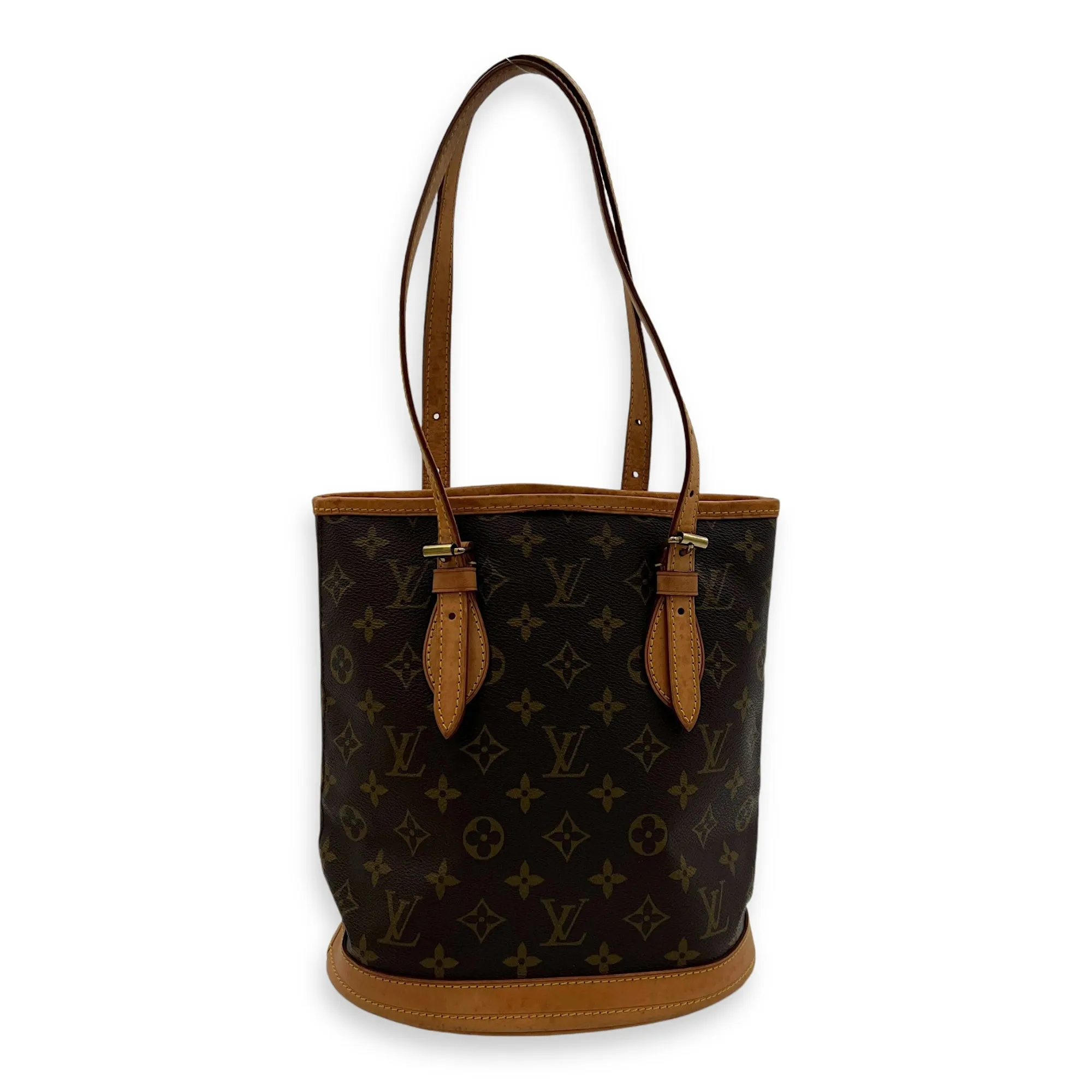 Double Handle Petit  Bucket Bag Brown in Monogram Coated Canvas, Gold hardware