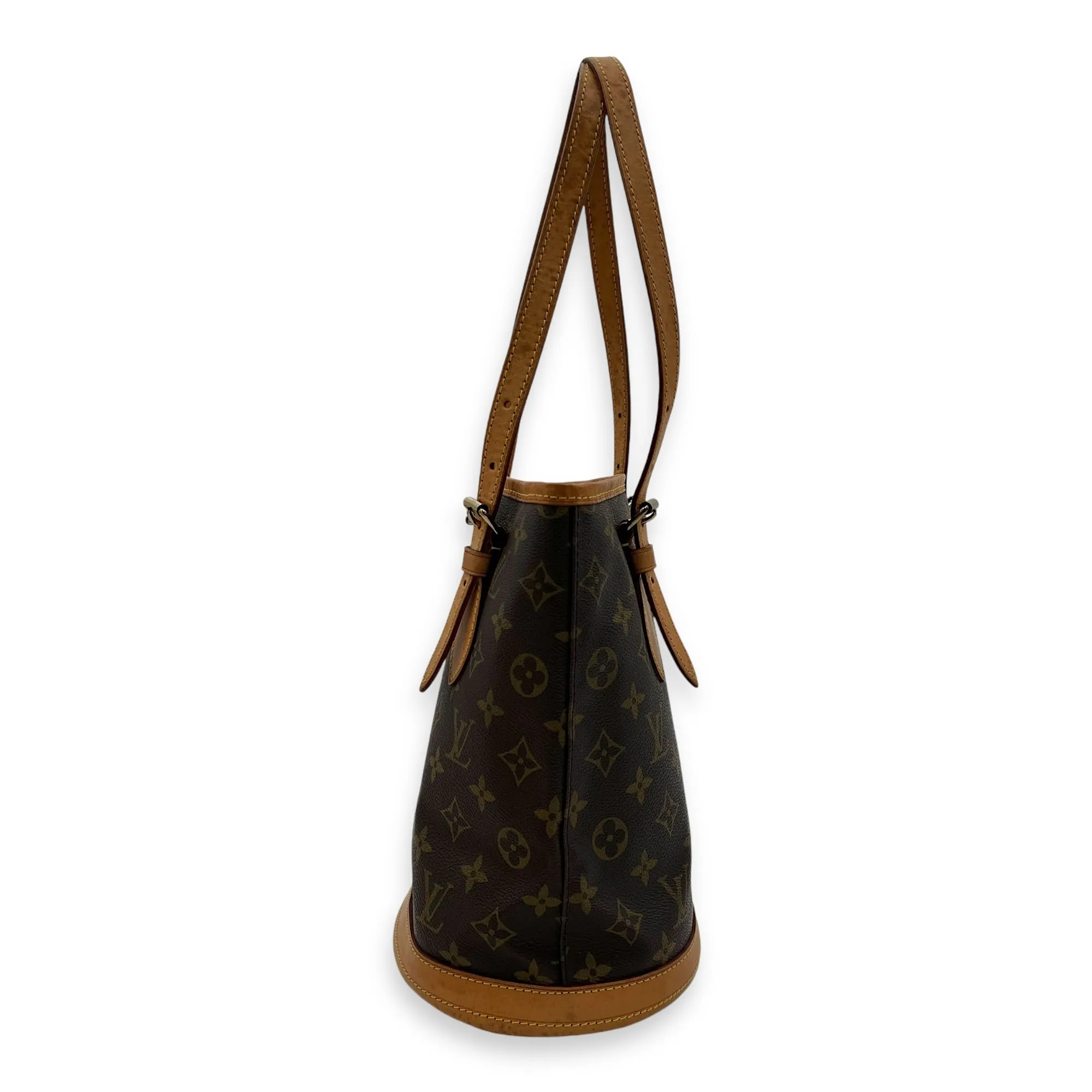 Double Handle Petit  Bucket Bag Brown in Monogram Coated Canvas, Gold hardware