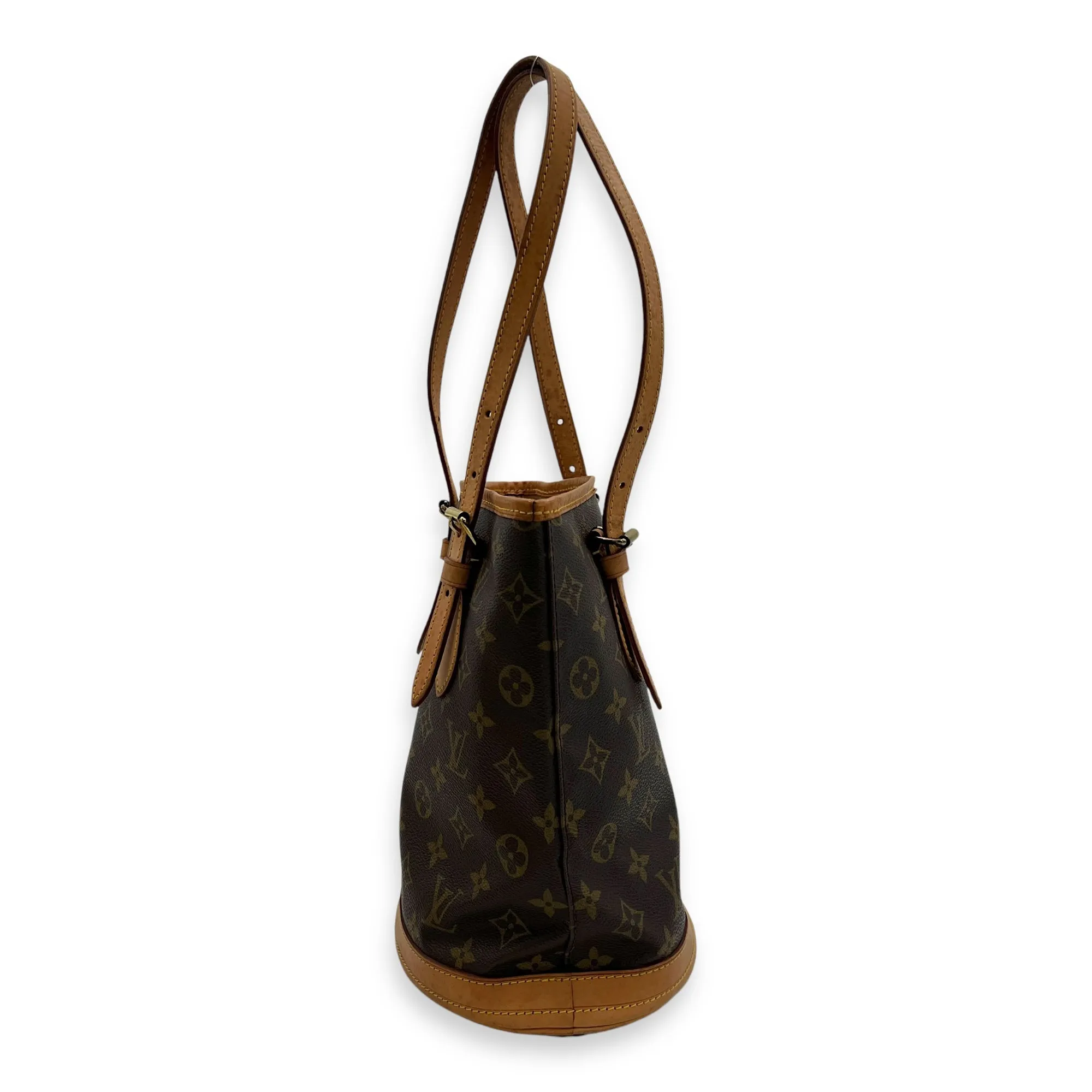 Double Handle Petit  Bucket Bag Brown in Monogram Coated Canvas, Gold hardware