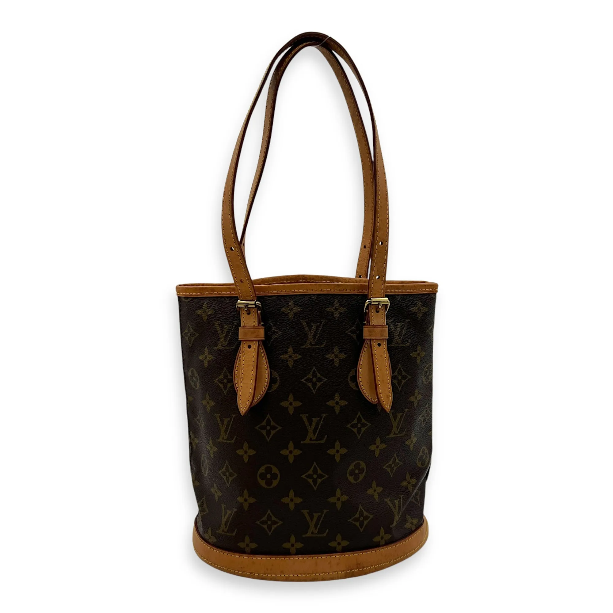 Double Handle Petit  Bucket Bag Brown in Monogram Coated Canvas, Gold hardware