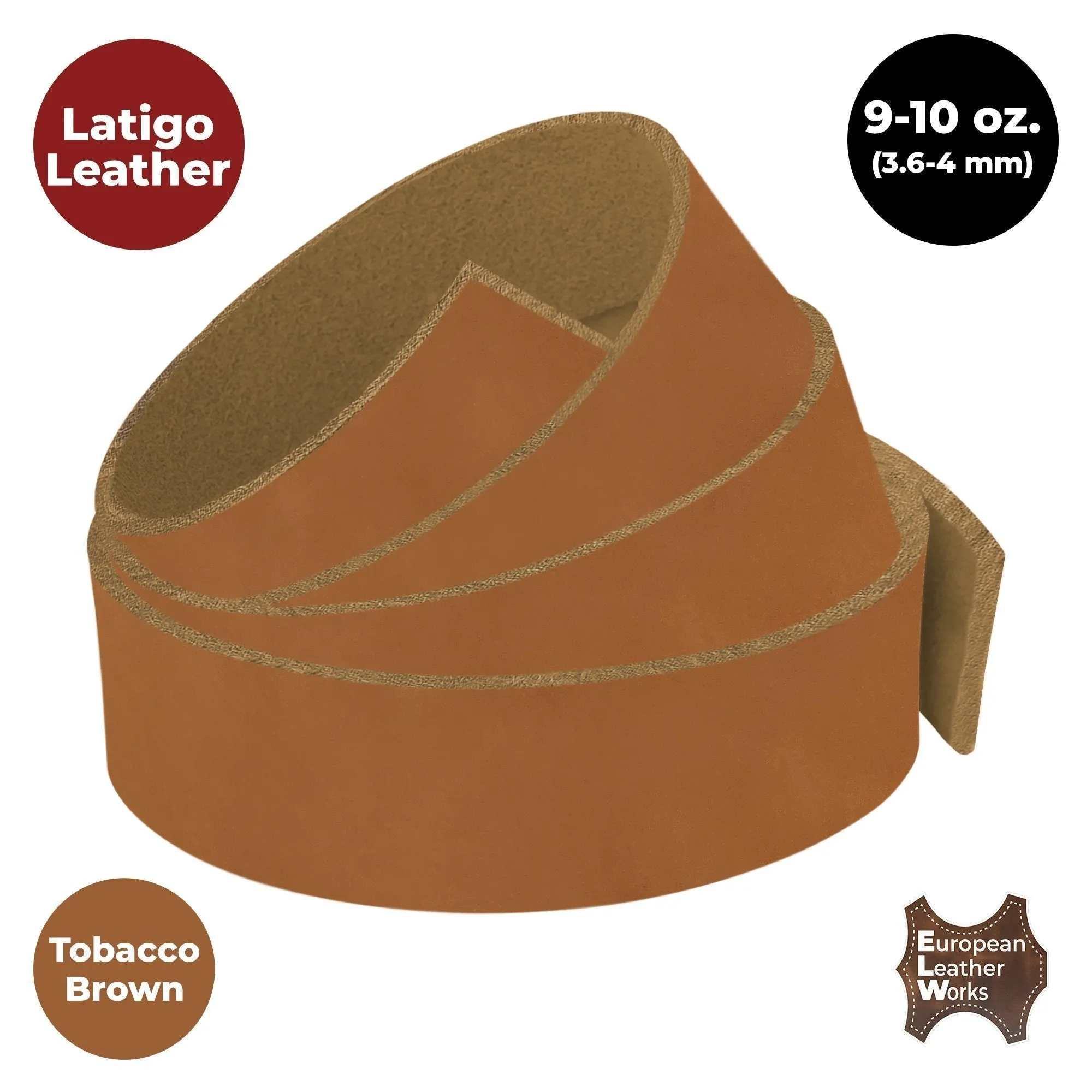 ELW 9-10 oz (3.6-4mm) Latigo Leather Straps Belt Grade 84" Cowhide Strips Heavy Duty Holsters, Sheathes, Harness, Saddle, Armor, Collars