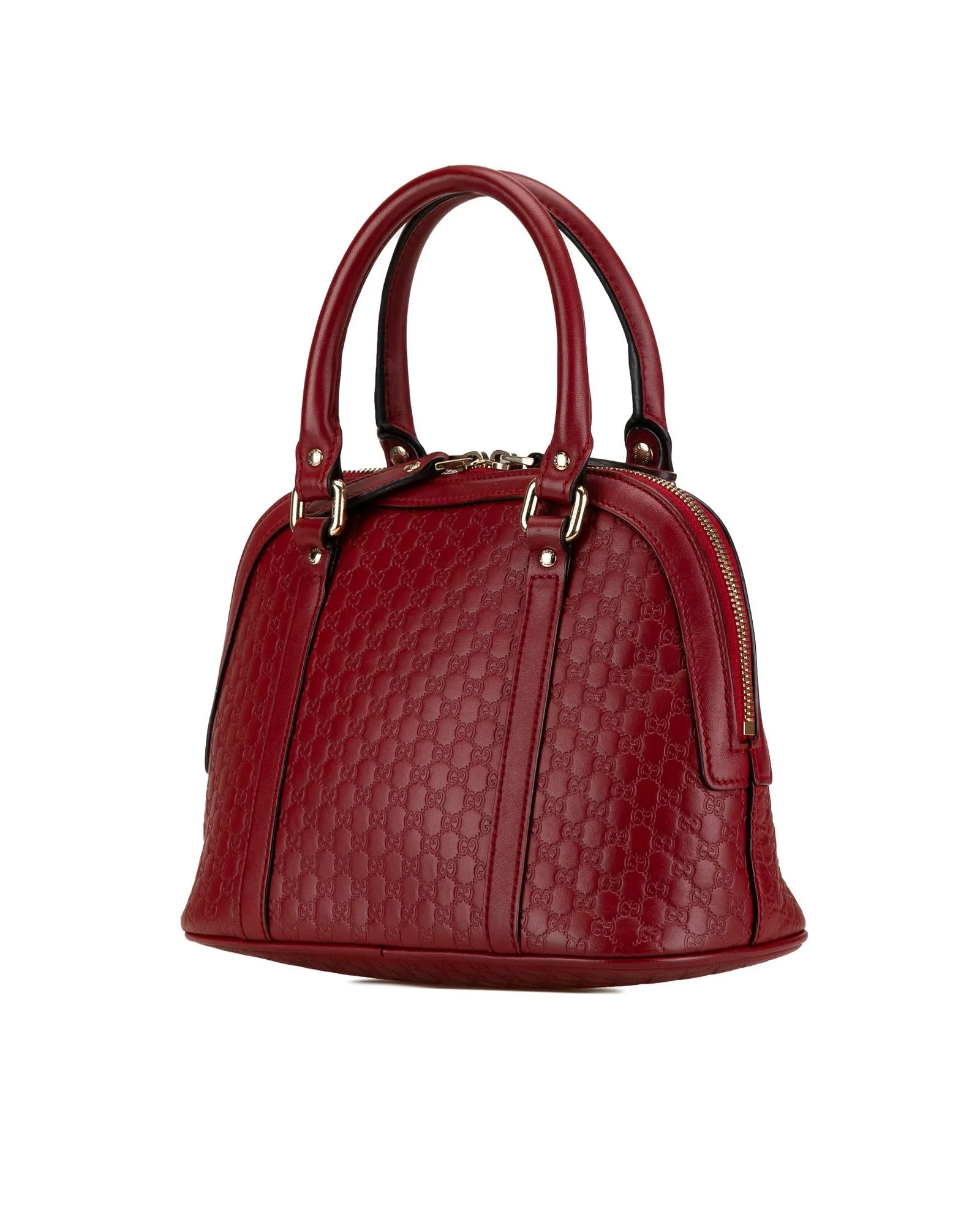 Embossed Leather Dome Satchel with Detachable Strap