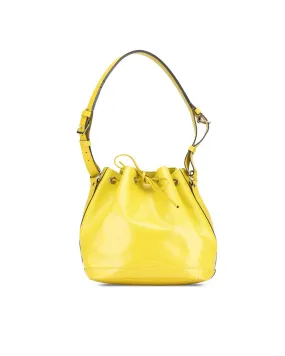 Epi Leather Bucket Bag with Adjustable Strap and Drawstring Closure