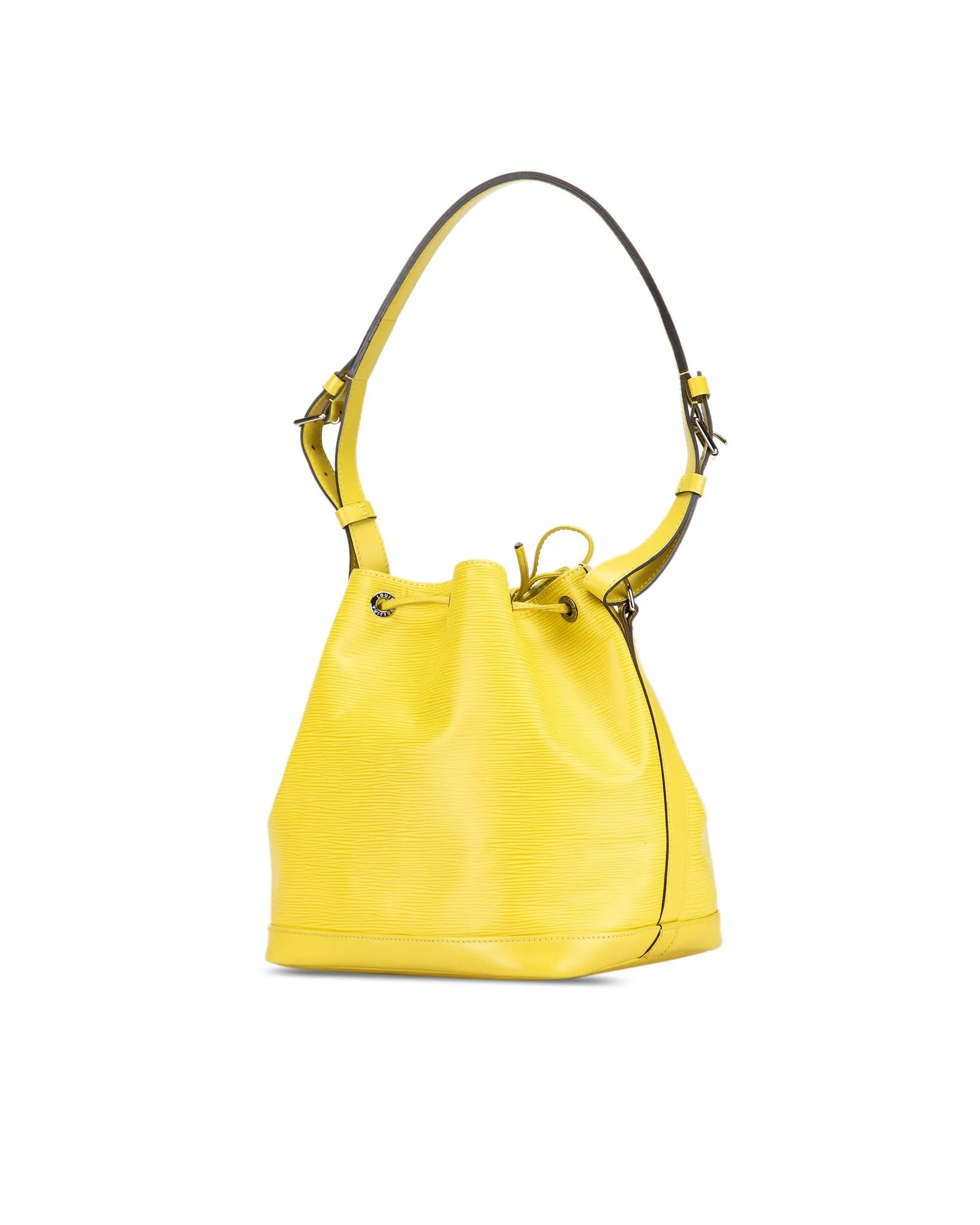 Epi Leather Bucket Bag with Adjustable Strap and Drawstring Closure