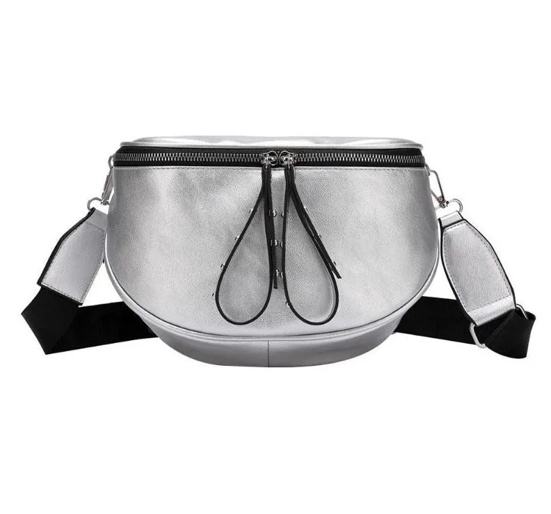 Fashion Crossbody Black & Silver Shoulder Bag Soft PU