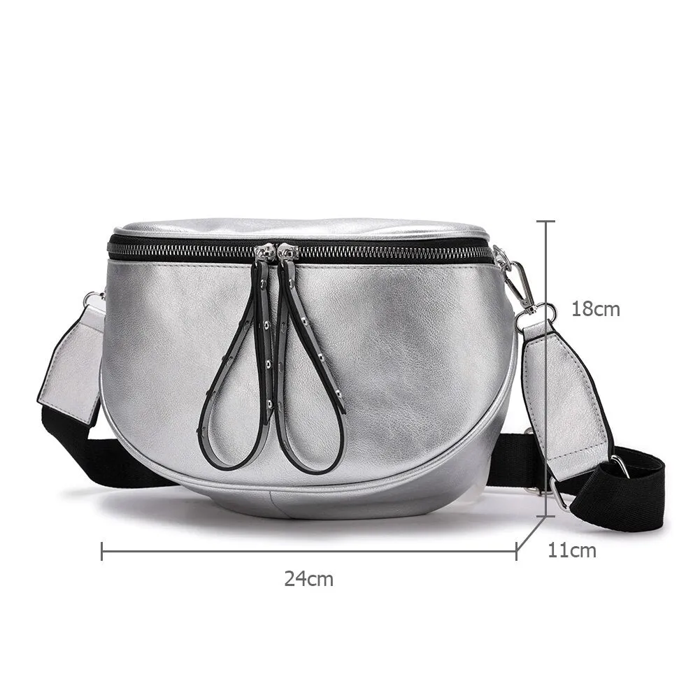 Fashion Crossbody Black & Silver Shoulder Bag Soft PU