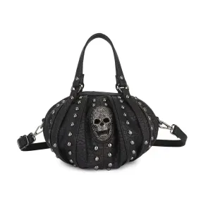 Fashion Punk Bags Dimond Skull Studded Oval Hobo Bucket Handbag