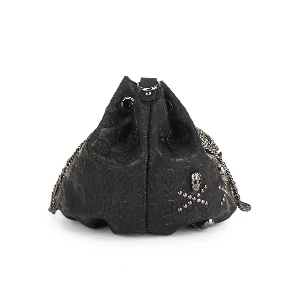 Fashion Punk Bags Studded Skull Bucket Handbag