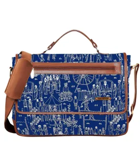 Funk For Hire Printed Petrol Blue Cotton Canvas and Leatherette Unisex Laptop sling Bag - fit upto 13.3 inch screen size laptop