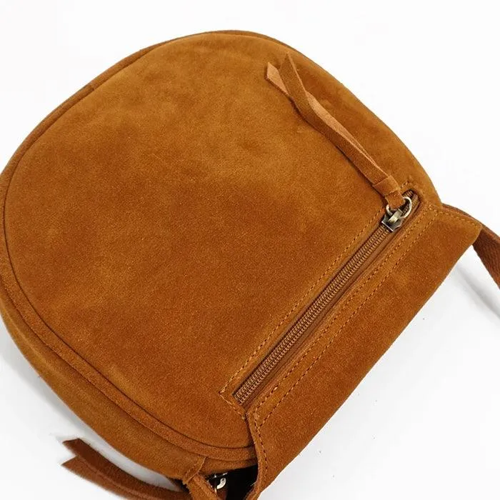 Genuine Leather Suede Pouch Saddle Bag