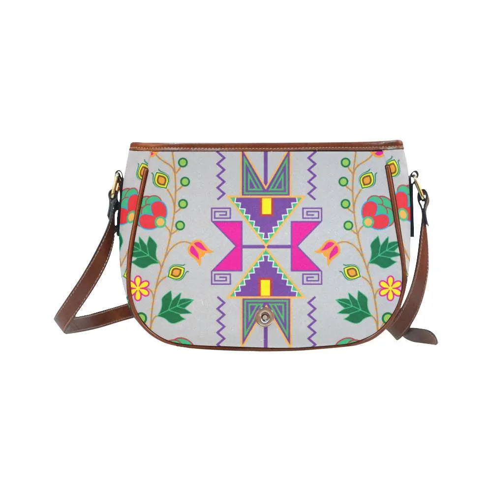 Geometric Floral Fall - Gray Saddle Bag/Small