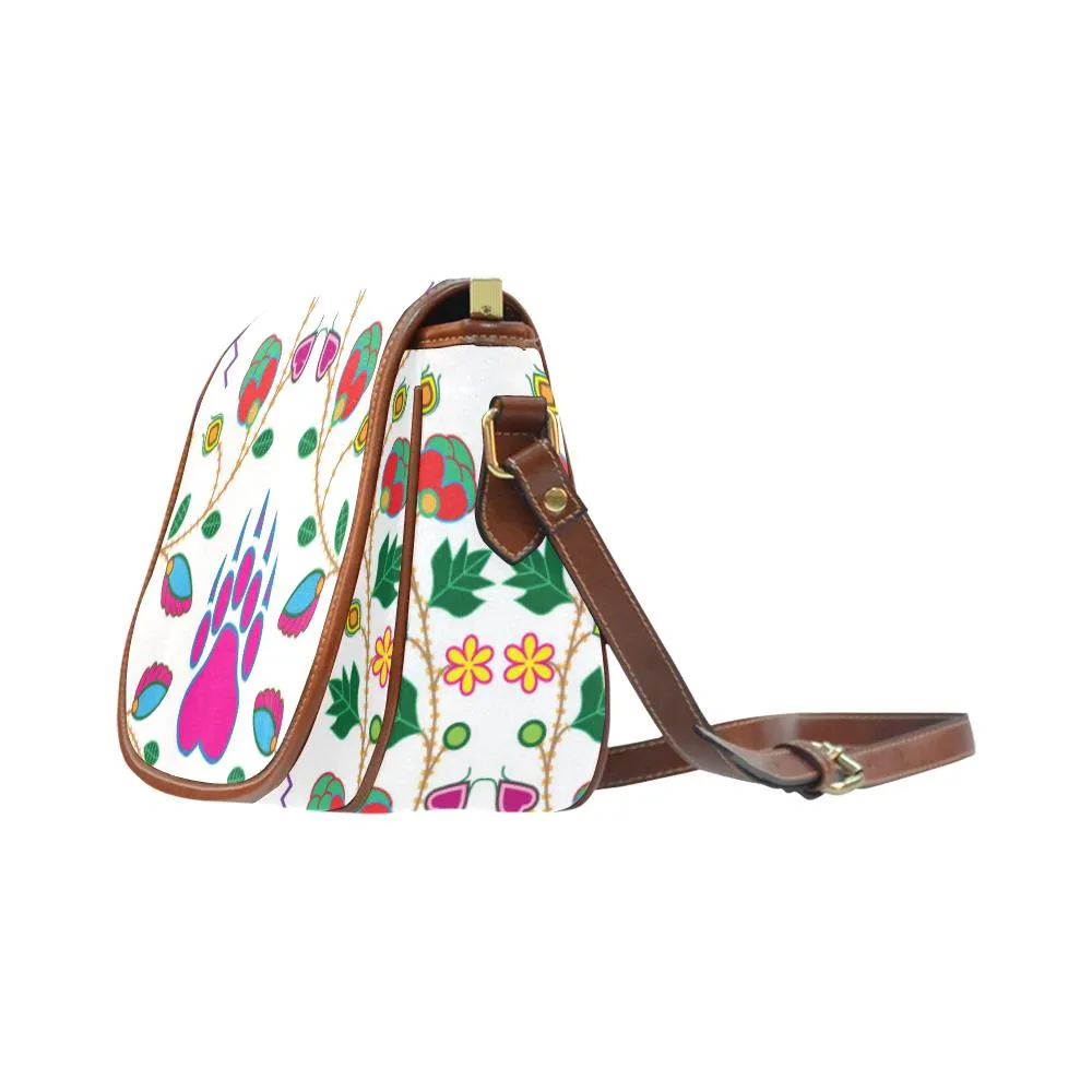 Geometric Floral Fall - White Saddle Bag/Small