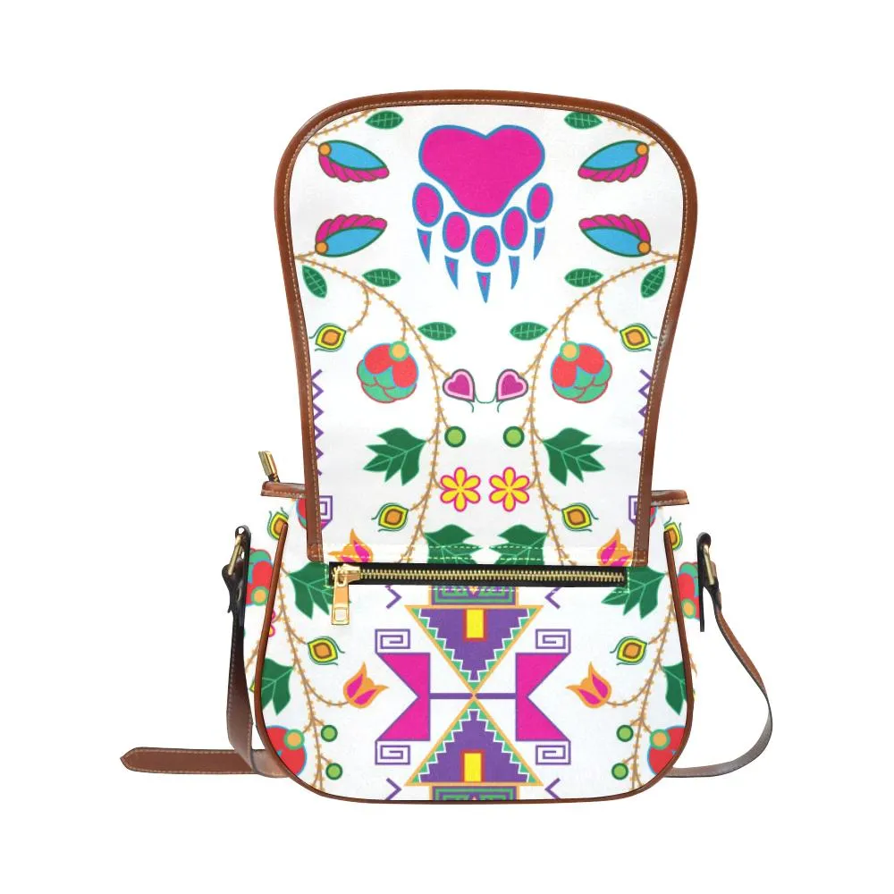 Geometric Floral Fall - White Saddle Bag/Small