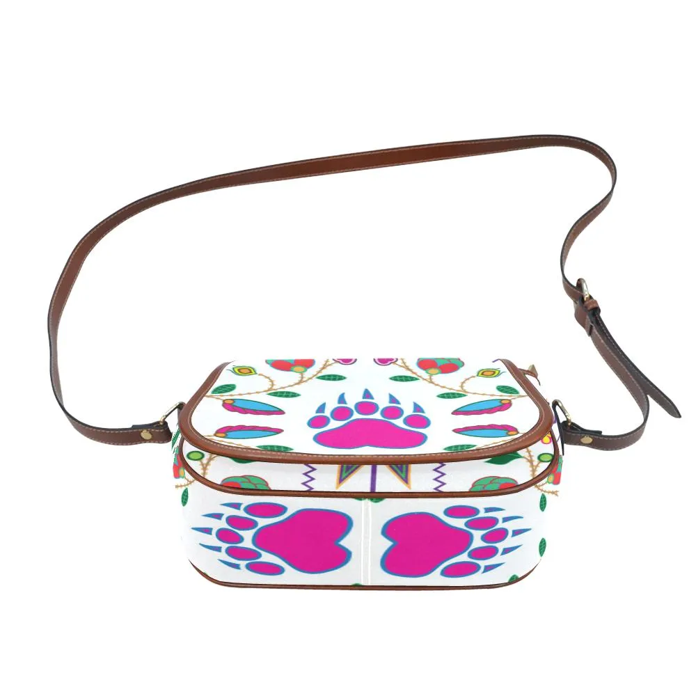 Geometric Floral Fall - White Saddle Bag/Small