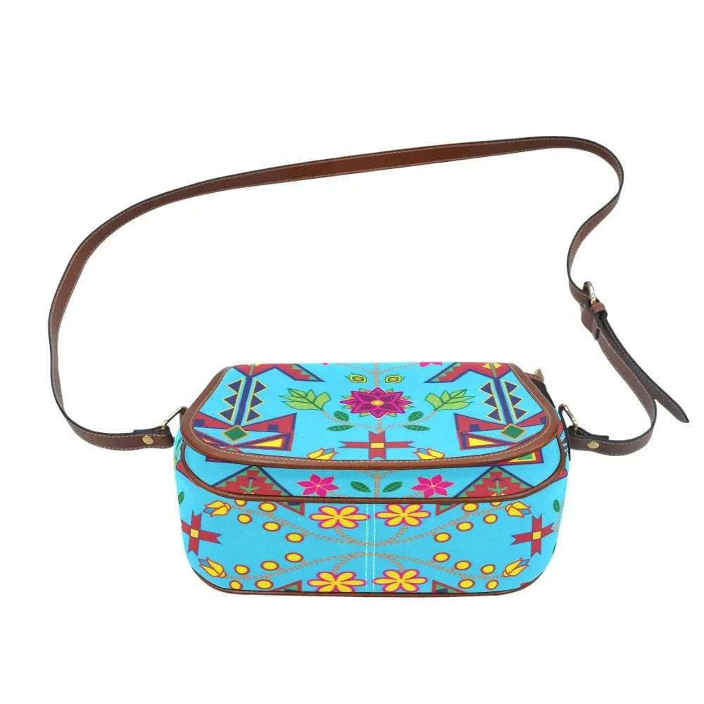 Geometric Floral Spring - SKy Blue Saddle Bag/Small