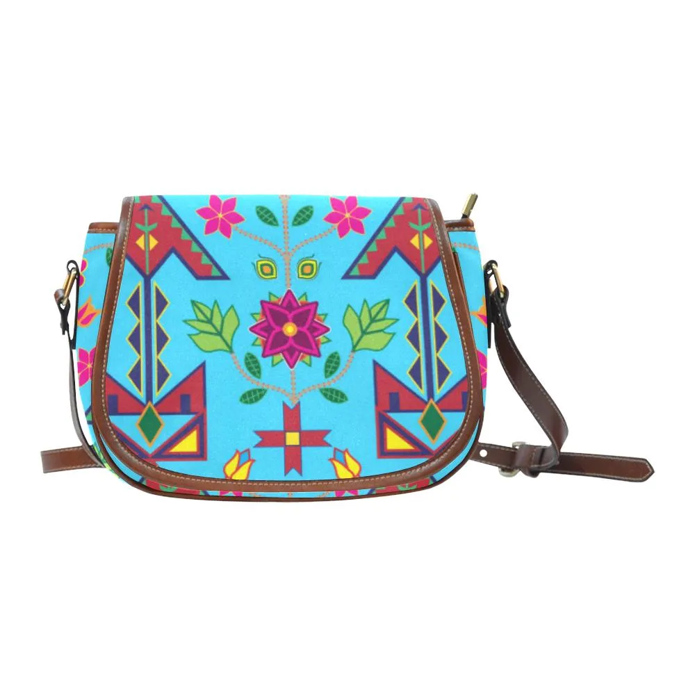 Geometric Floral Spring - SKy Blue Saddle Bag/Small