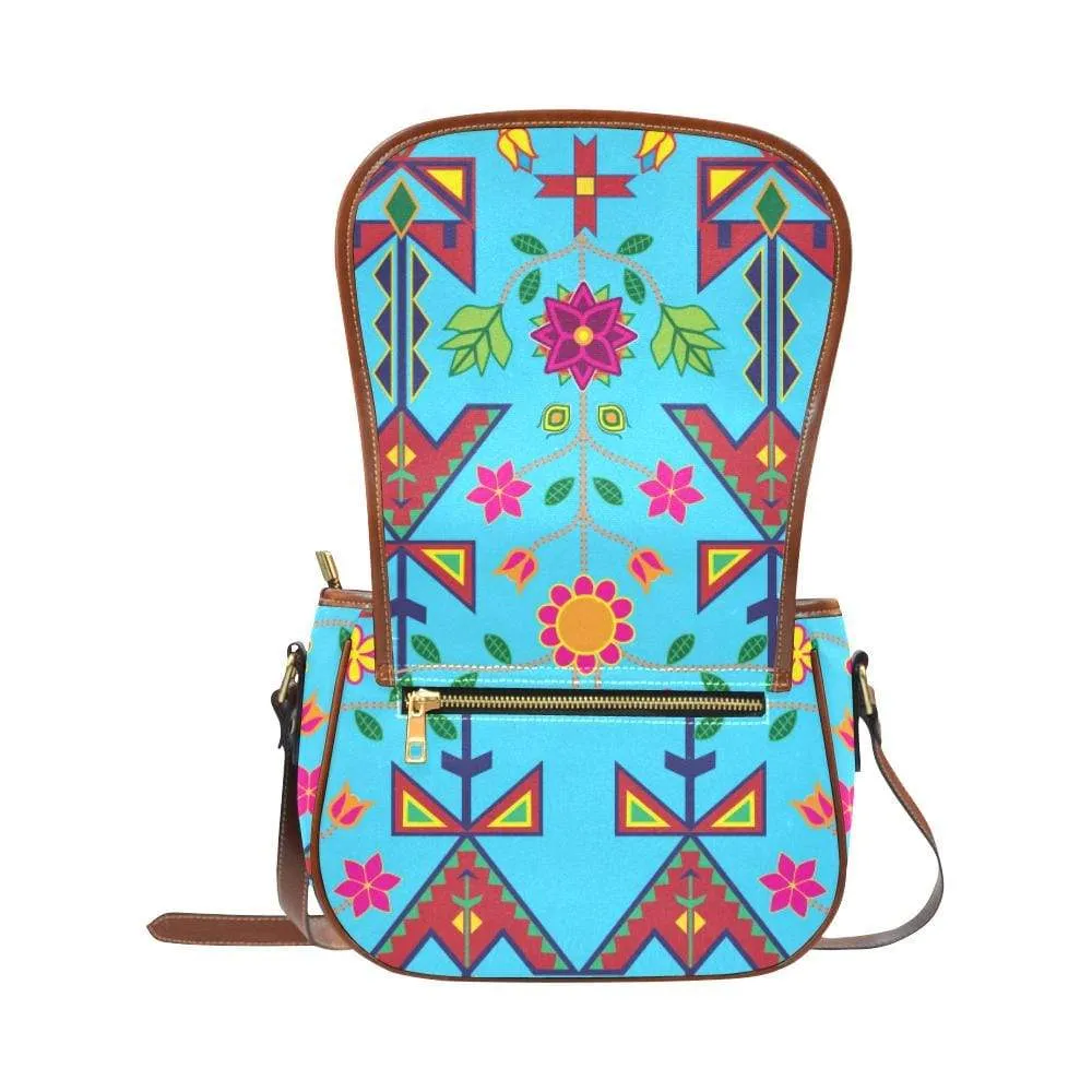 Geometric Floral Spring - SKy Blue Saddle Bag/Small