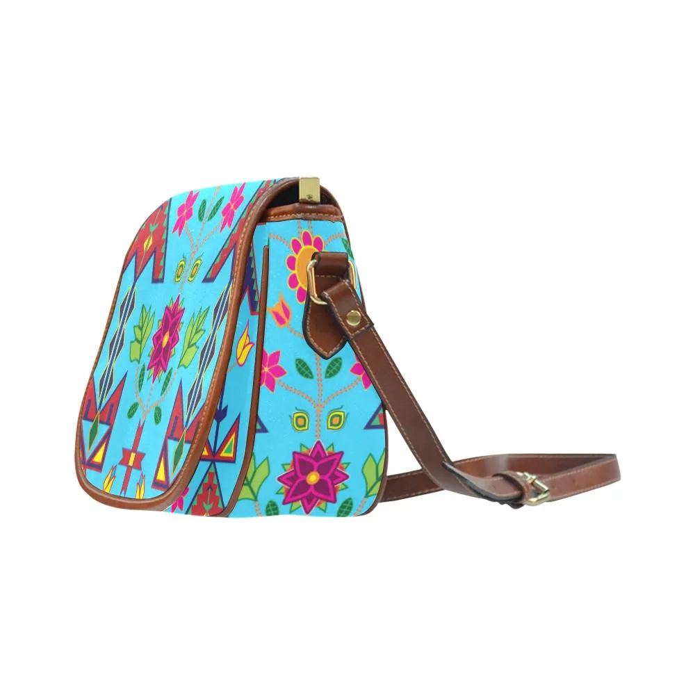 Geometric Floral Spring - SKy Blue Saddle Bag/Small