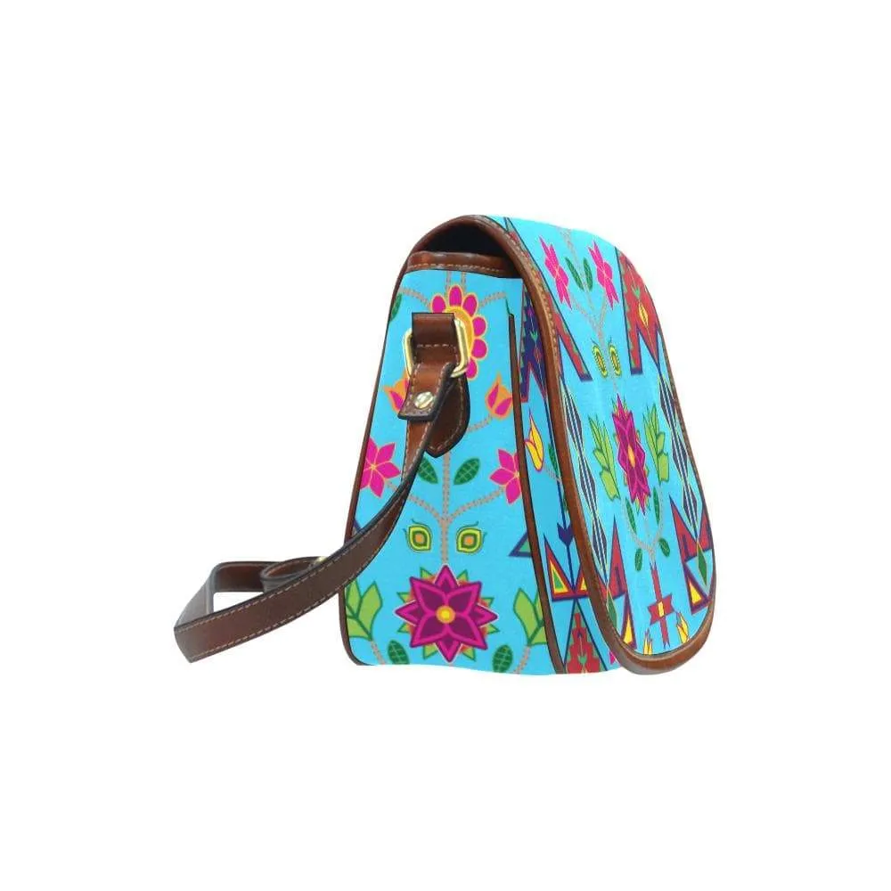 Geometric Floral Spring - SKy Blue Saddle Bag/Small